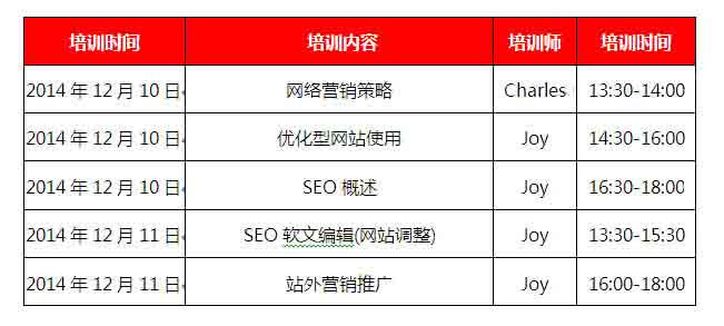 培訓(xùn)課程安排